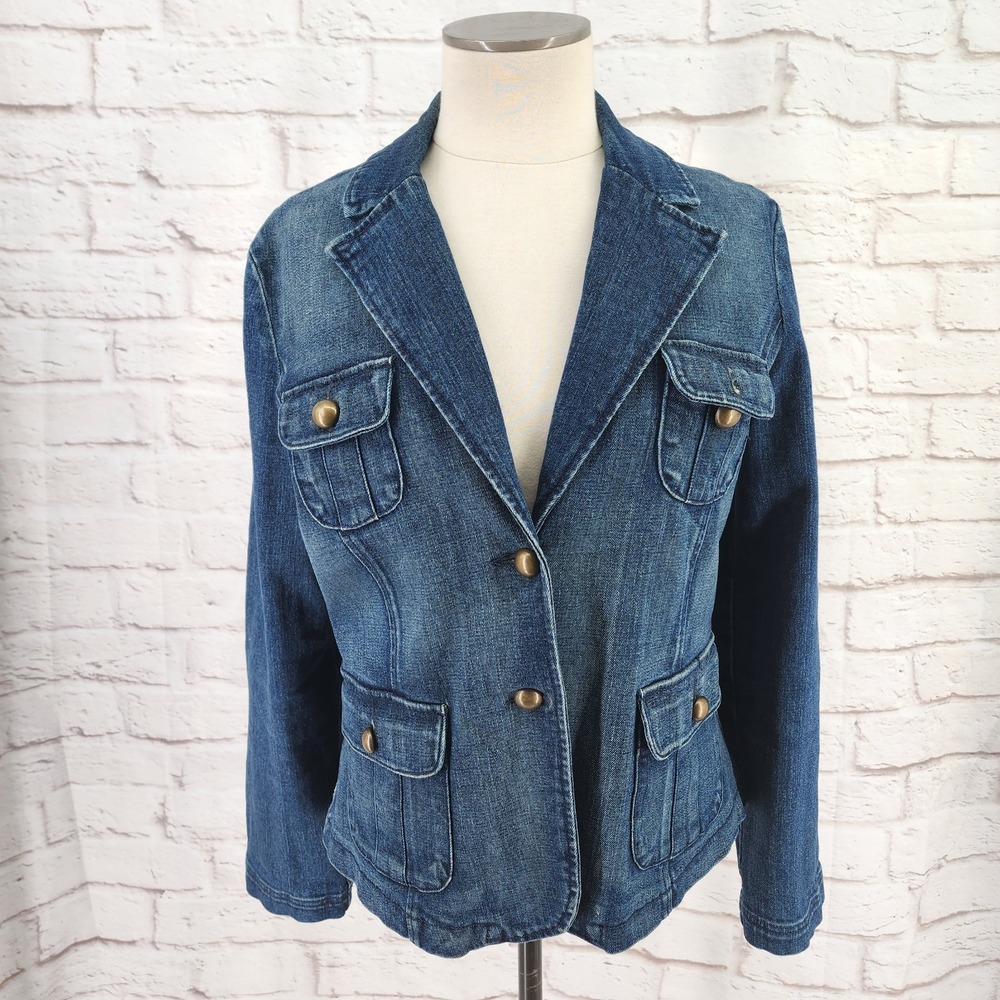 Vintage Y2K Denim Jacket Medium Button Preppy Classic Jean Brat 2000s Indie Blue